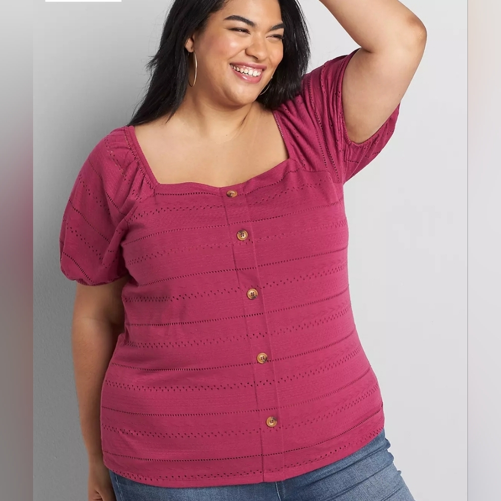 Lane Bryant Square-Neck Button-Front Top NWT